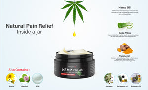 Hemp Cream Muscle & Joint Pain Relief | Relieves Joint, Neck, Knees, Legs, lower Back, Feet & Body Pain | Anti Inflammatory Gel for Sports | 60g