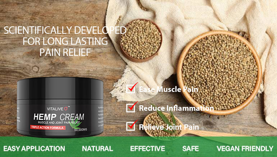 Hemp Cream Muscle & Joint Pain Relief | Relieves Joint, Neck, Knees, Legs, lower Back, Feet & Body Pain | Anti Inflammatory Gel for Sports | 60g