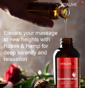 Enchanted Roses Massage Oil - Hemp, Almond, Grapeseed, Aromatherapy, Natural Essential Oil Body Oil for Relaxation, Skin, Muscles, Joints, Pain Relief - 100ml VITALIVE