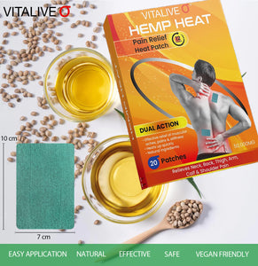 Hemp Heat Patches x20 | Natural Deep Heat Patches | Self Adhesive Transdermal | Pain Relief Plasters for Knees | Heat Pads | Hemp Cream for Pain Relief | Muscle & Joints Shoulder, Neck, Back Pain Relief