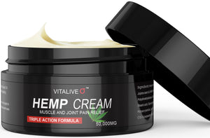 Hemp Cream Muscle & Joint Pain Relief | Relieves Joint, Neck, Knees, Legs, lower Back, Feet & Body Pain | Anti Inflammatory Gel for Sports | 60g - Vitalive Nutraceuticals hemp-cream-triple-ac